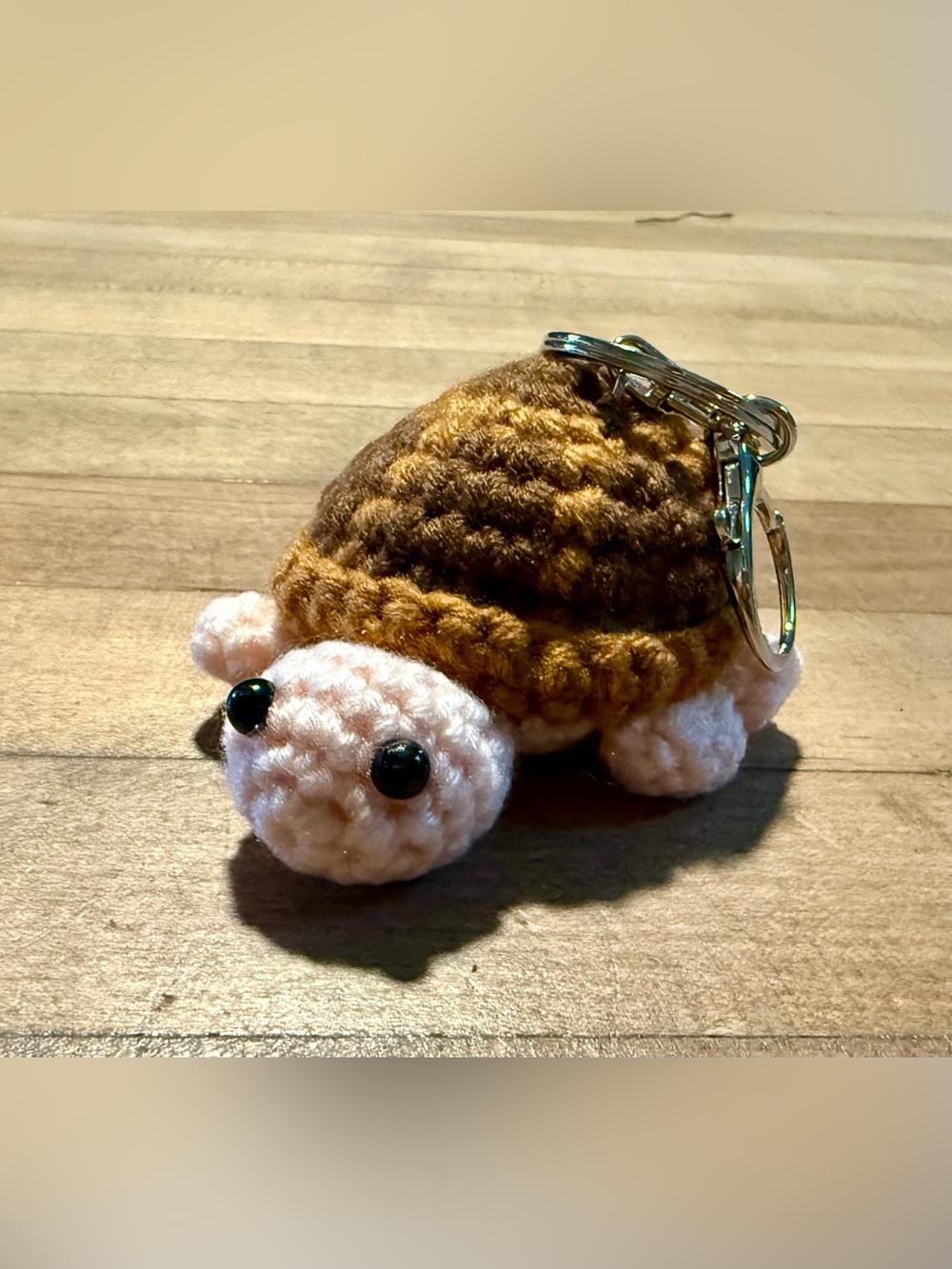 Handmade Crocheted Brown Turtle Bag Charm Keychain
